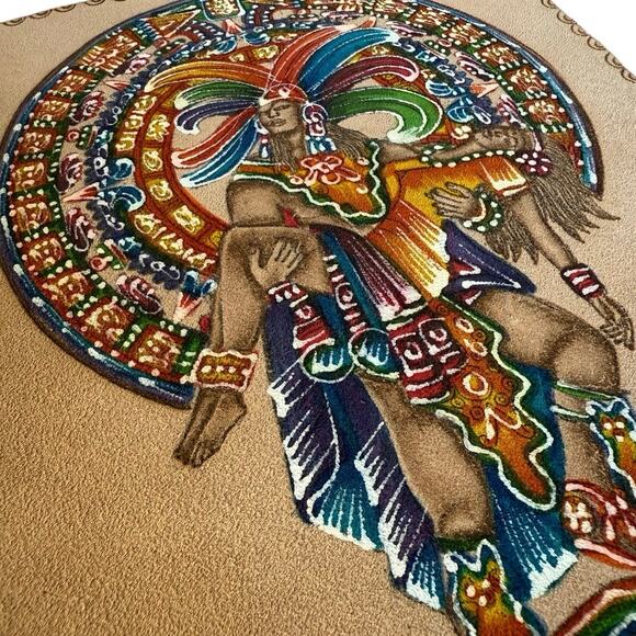 Vintage Amor Eterno Mayan México Handpainted Handmade Leather Artwork - Picture 2 of 3